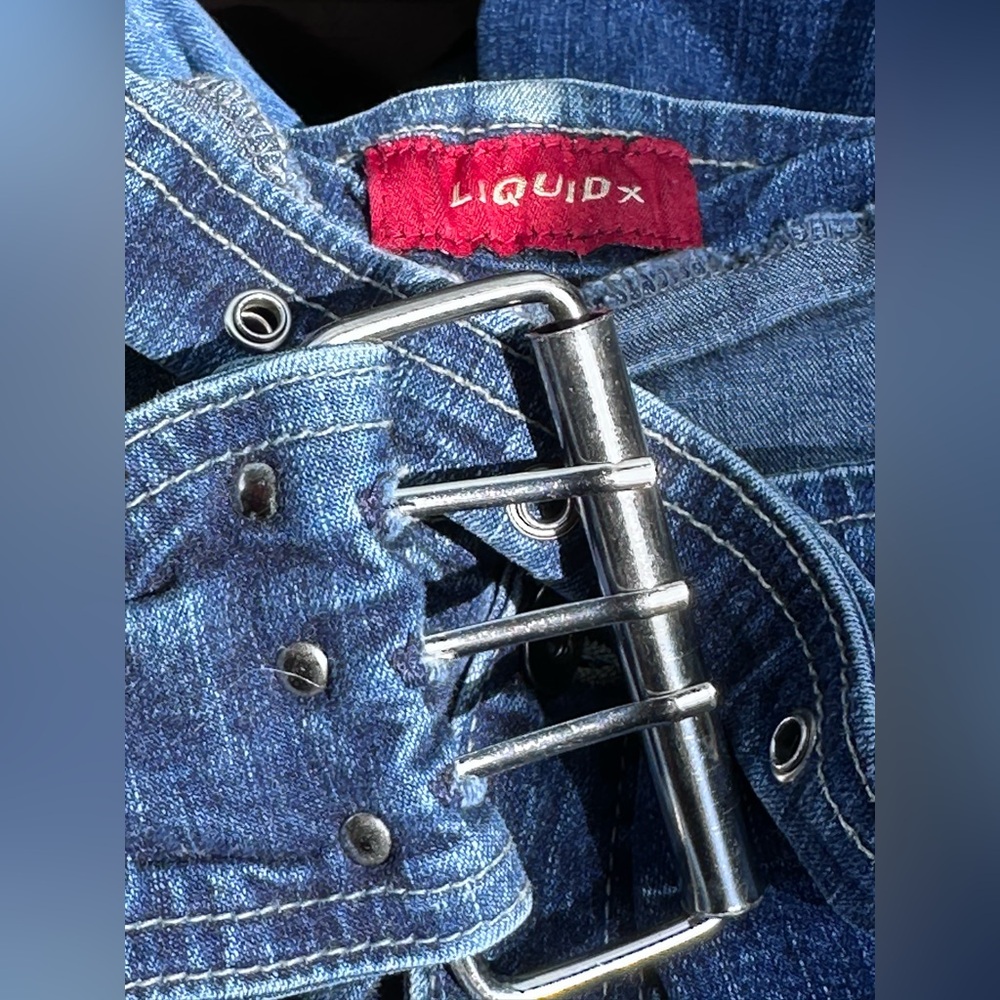 Retro LIQUID X Jeans Size 4/6 Flare Leg Built in Triple Prong 3" Wide Denim Belt - Picture 4 of 6